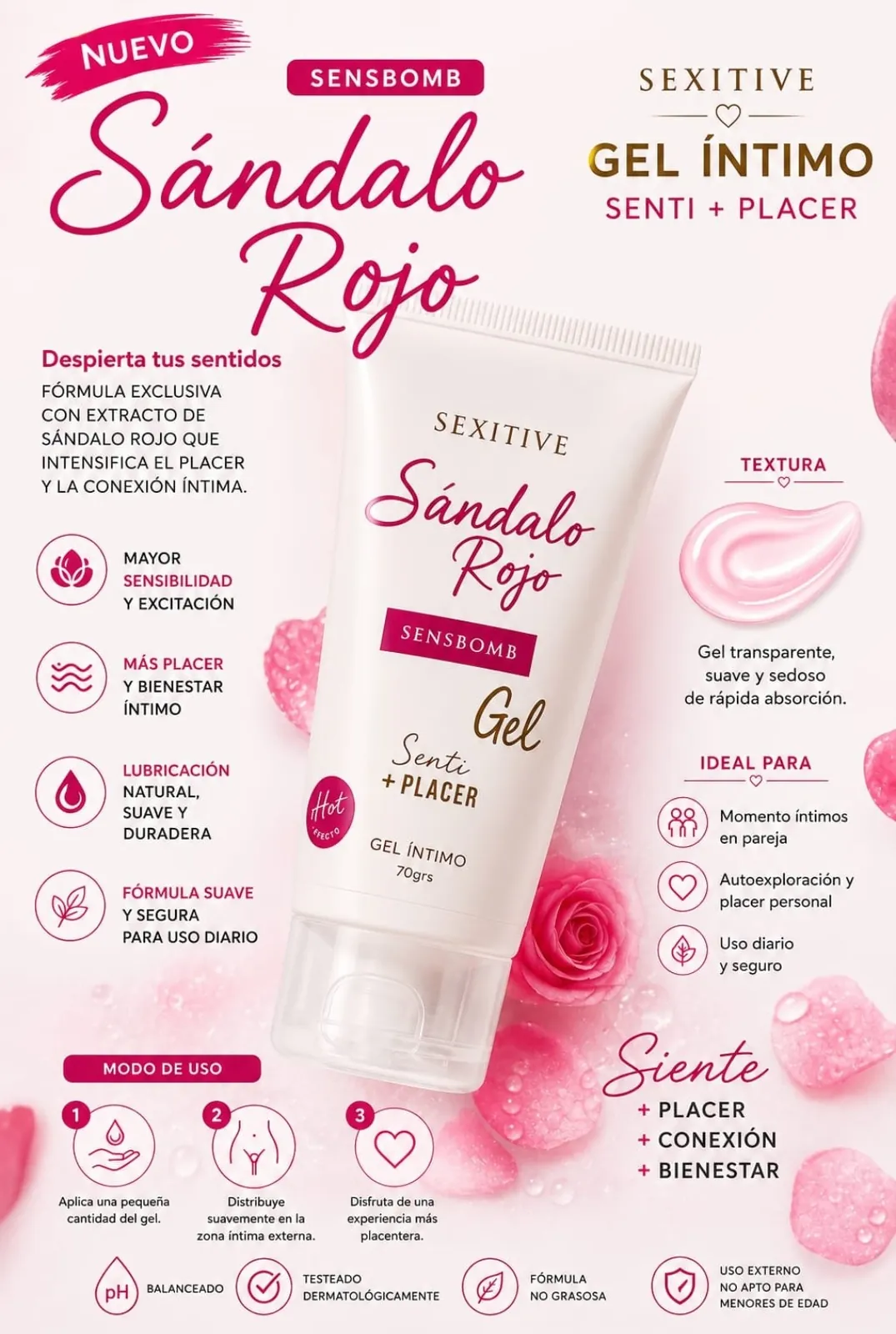 Gel íntimo Sexitive Sensbomb Sándalo Rojo 70 g