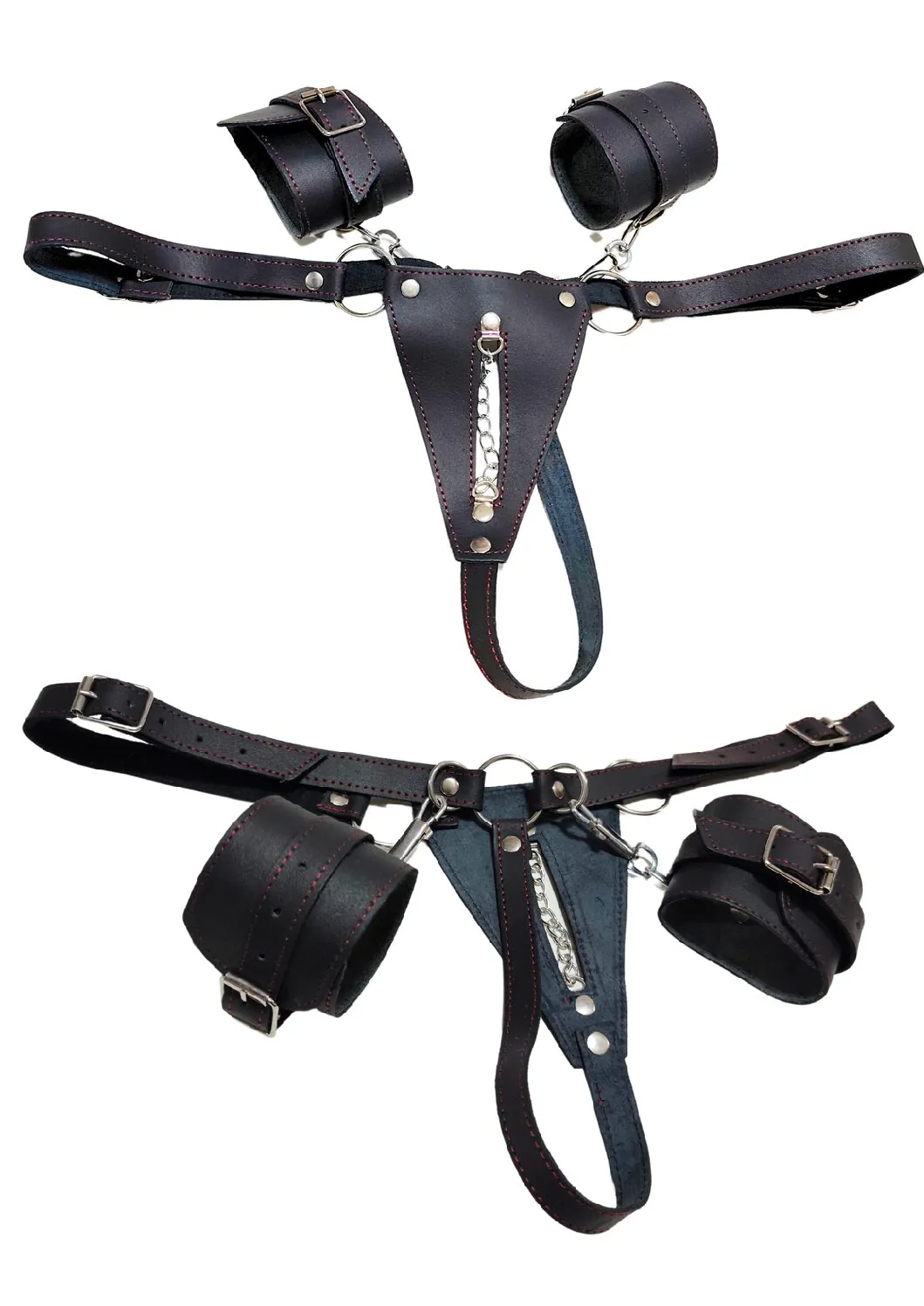 Tanga de cuero con esposas desmontables